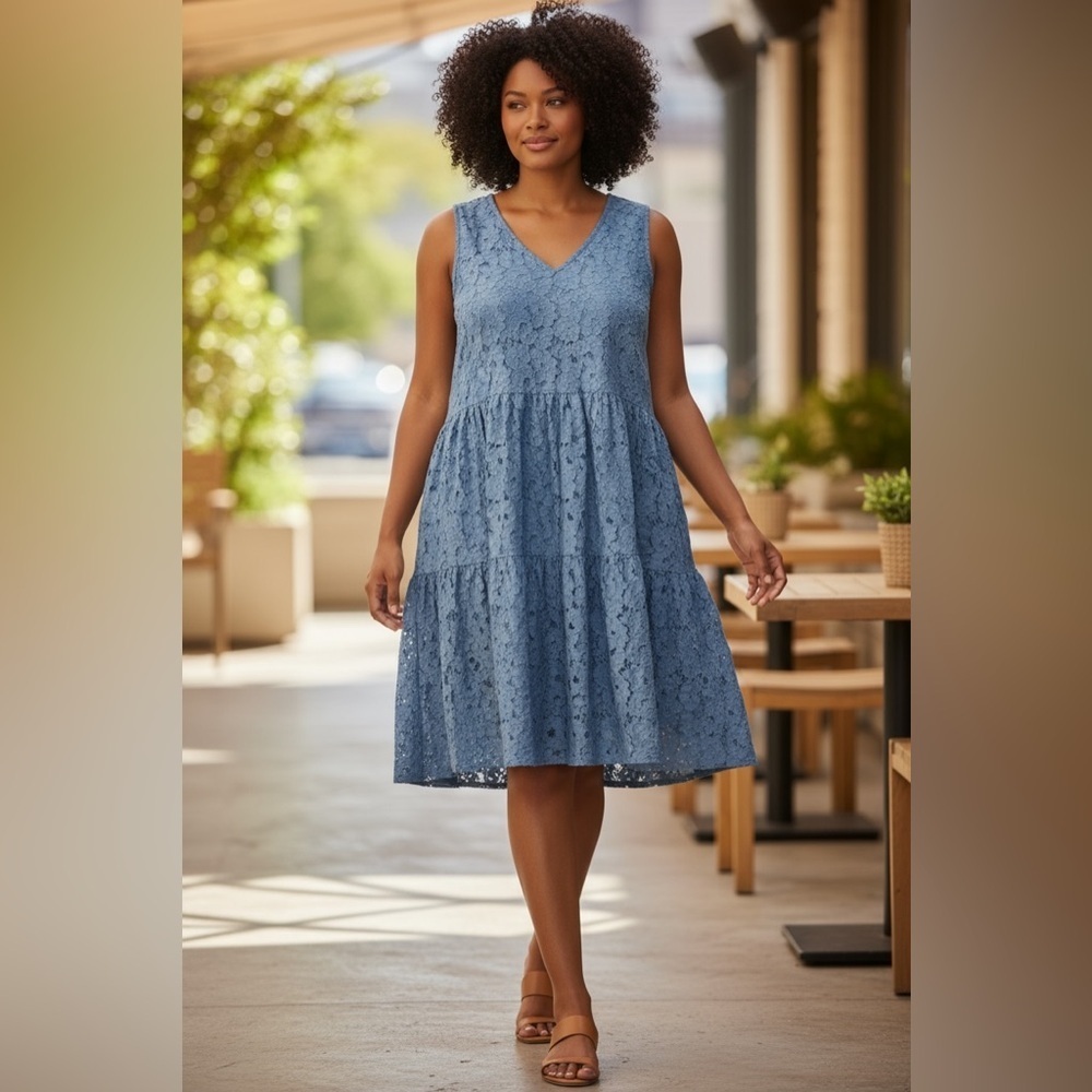 BB Dakota, Blue Floral Lace Sleeveless Dress - Size 24W (plus size)